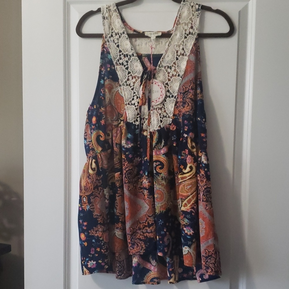 Umgee crochet neck tank top
